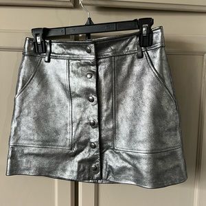 FRAME NWT Silver Metallic Leather Skirt